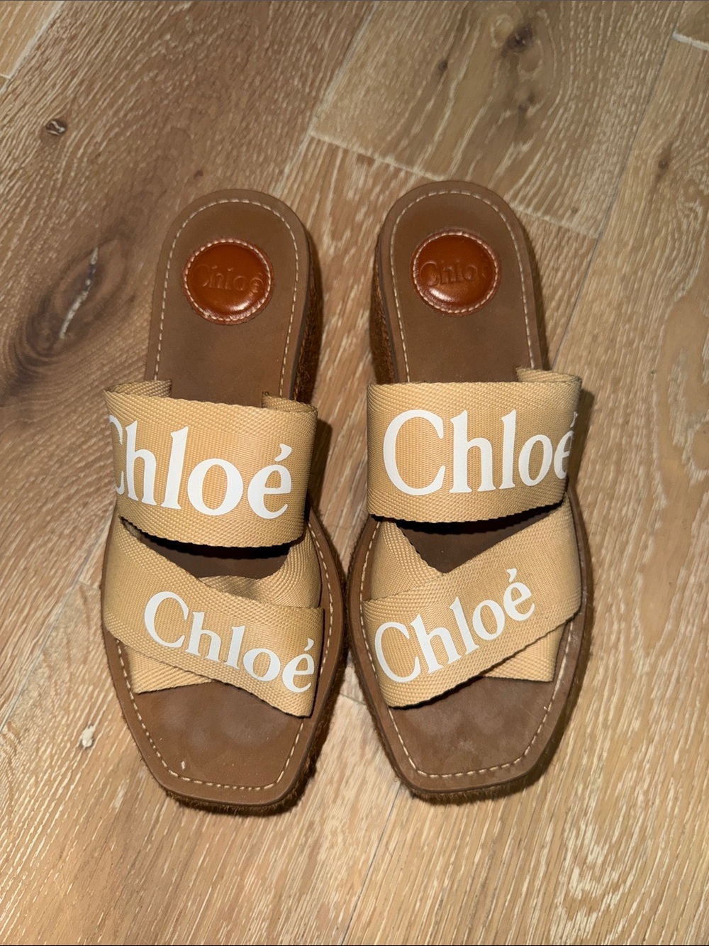 Chloé Tan Logo Strap Platform Sandals